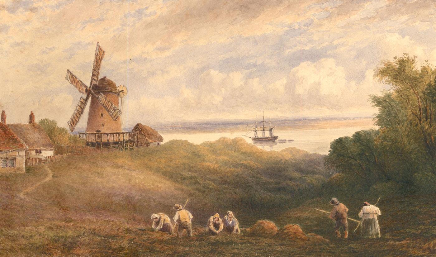 Henry Maplestone (1819-1884) - Watercolour, Workers by the Windmill For Sale 3
