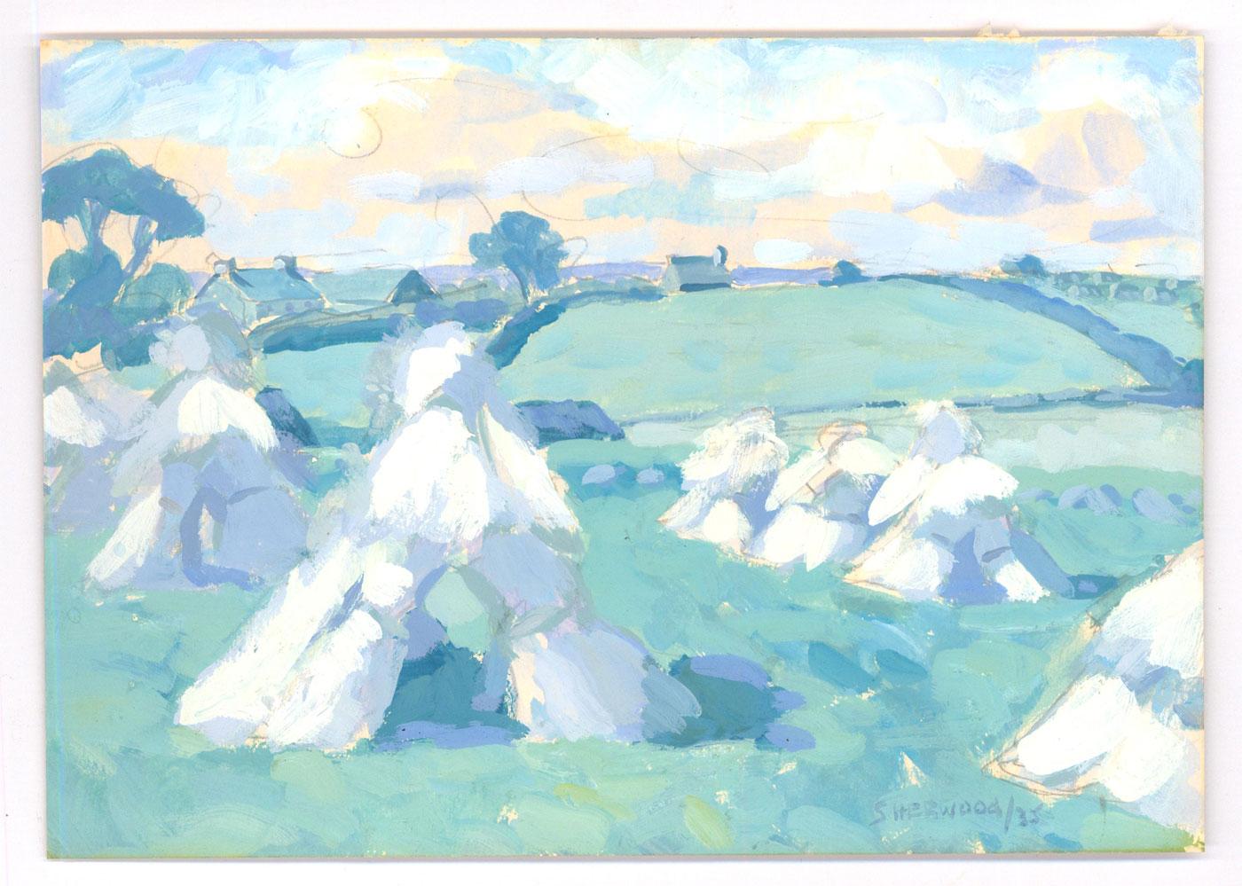 Attrib. Mary Clare Sherwood (1868-1943) - 1935 Gouache, Summer Hay For Sale 1