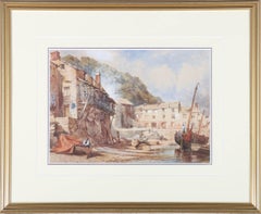 Attrib. Thomas M. Richardson JR (1813-1890) - Watercolour, Boats on the Moselle