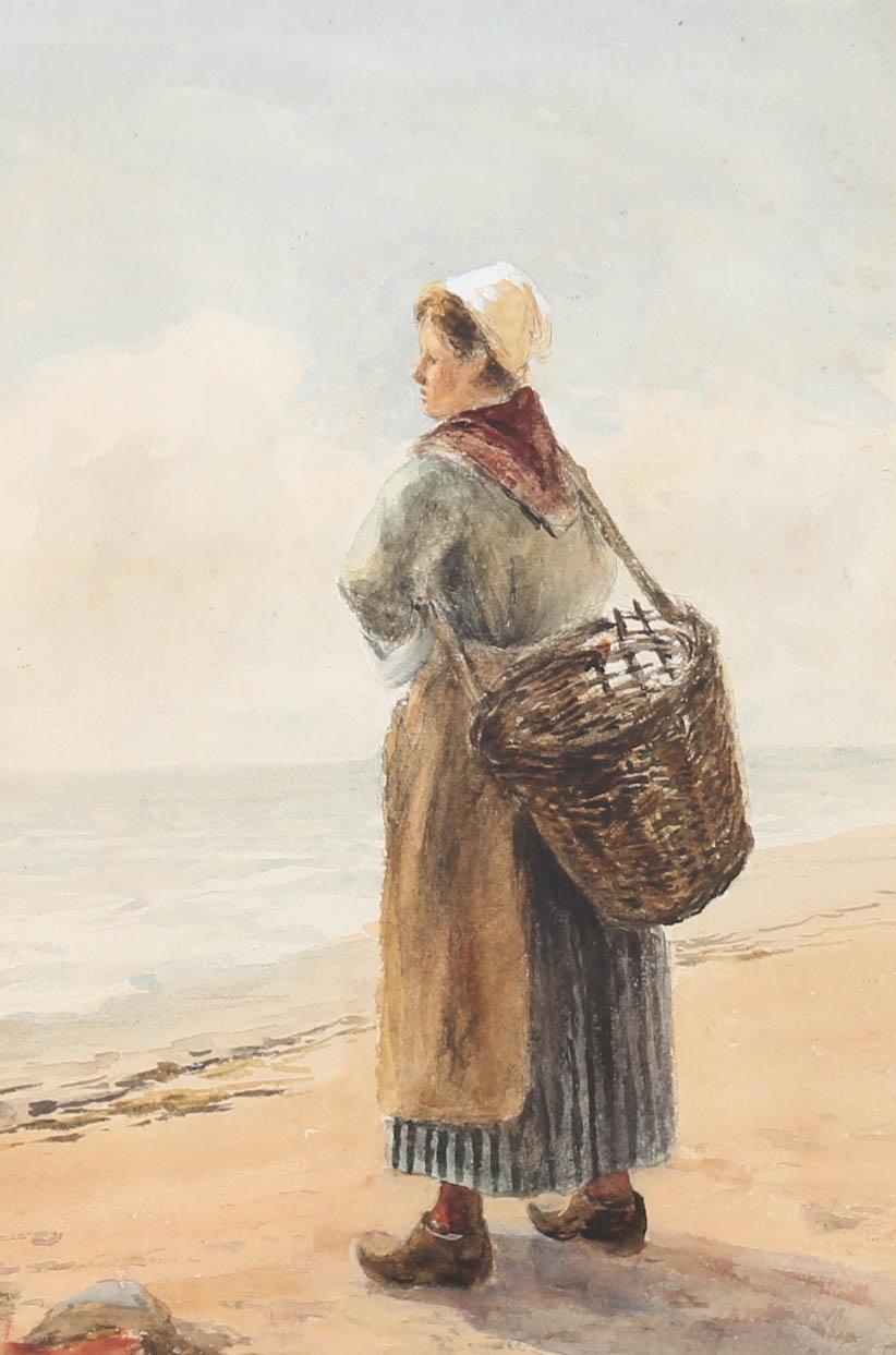 Robert Sanderson (1848-1908) - Acquerello di fine Ottocento, The Cockle Hunter 1