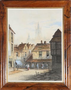 Thomas R. Colman Dibdin (1810-1893) - Framed 1865 Watercolour, French Town Scene