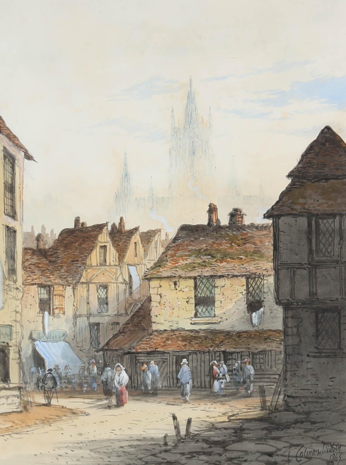 Thomas R. Colman Dibdin (1810-1893) - Acquerello del 1865 incorniciato, scena di città francese in vendita 1