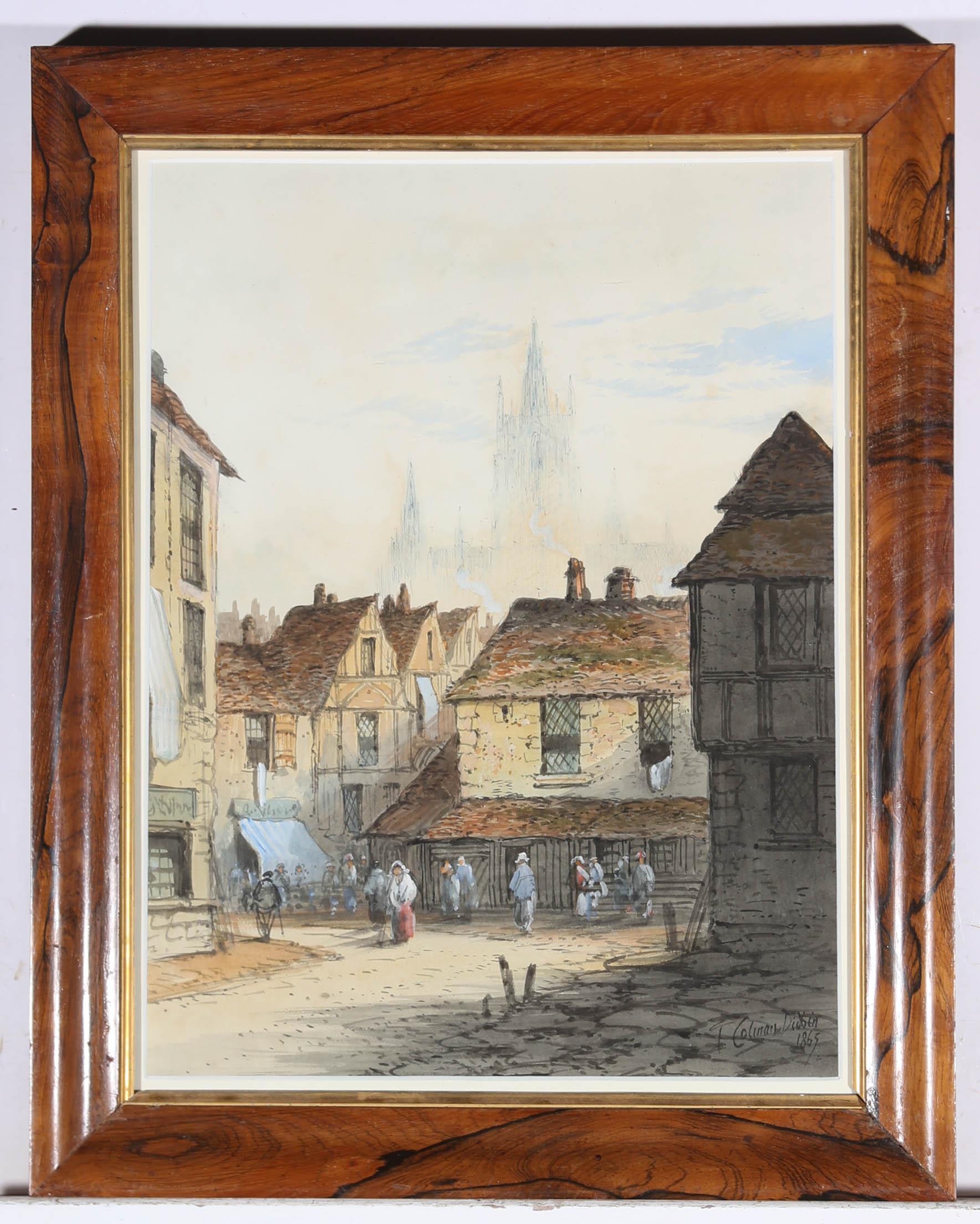 Thomas R. Colman Dibdin (1810-1893) - Acquerello del 1865 incorniciato, scena di città francese in vendita 2