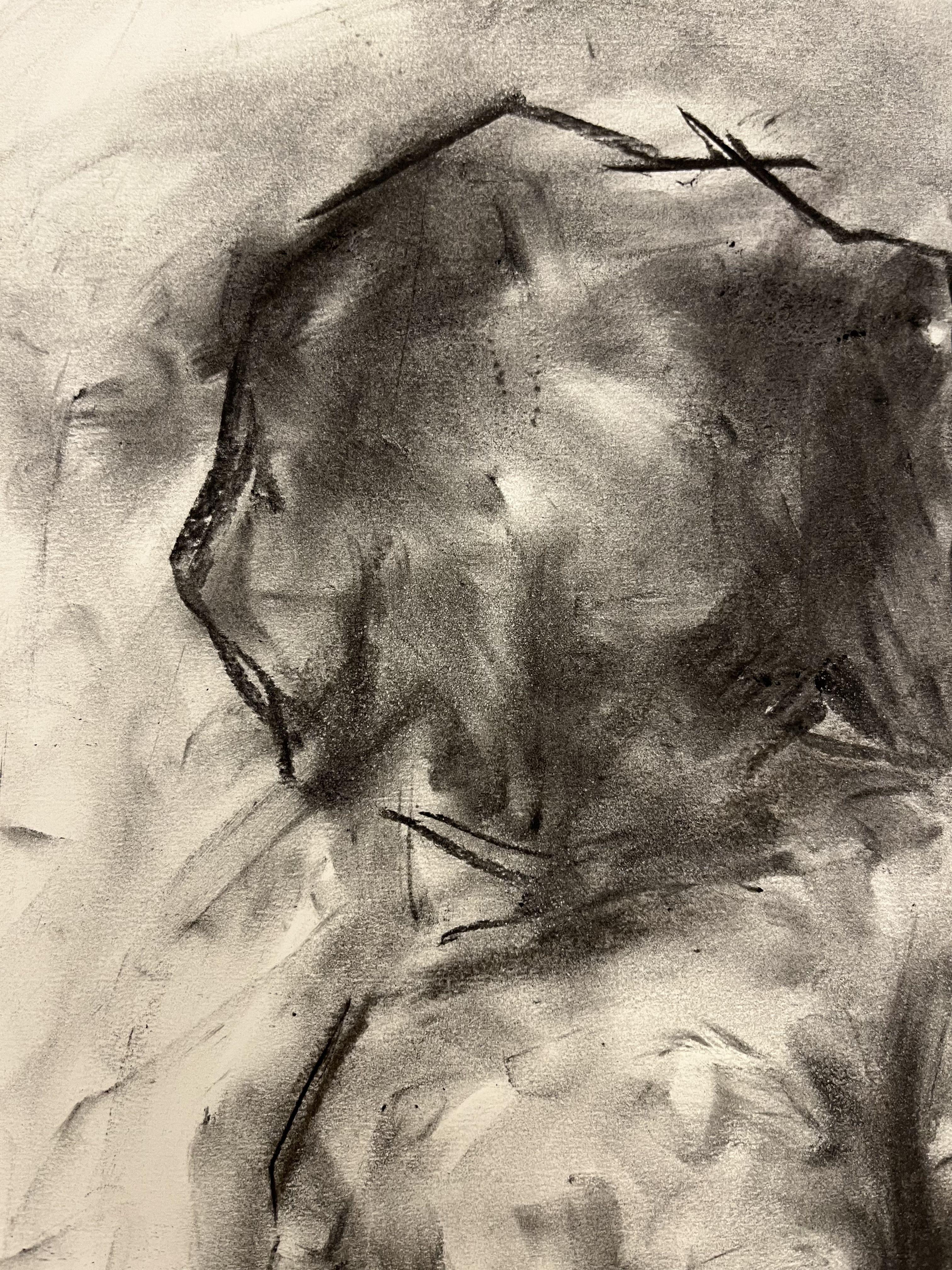 Original charcoal drawing on paper by James Shipton  My works are heavily influenced by the art work of Degas and Gustav Klimt.    My desire is to capture the beauty of the human form, whilst portraying human isolation. I achieve this through a