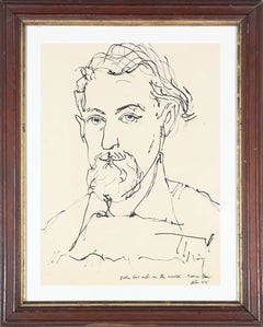 Peter Collins ARCA - Encre de Chine du XXe siècle, autoportrait de l'artiste