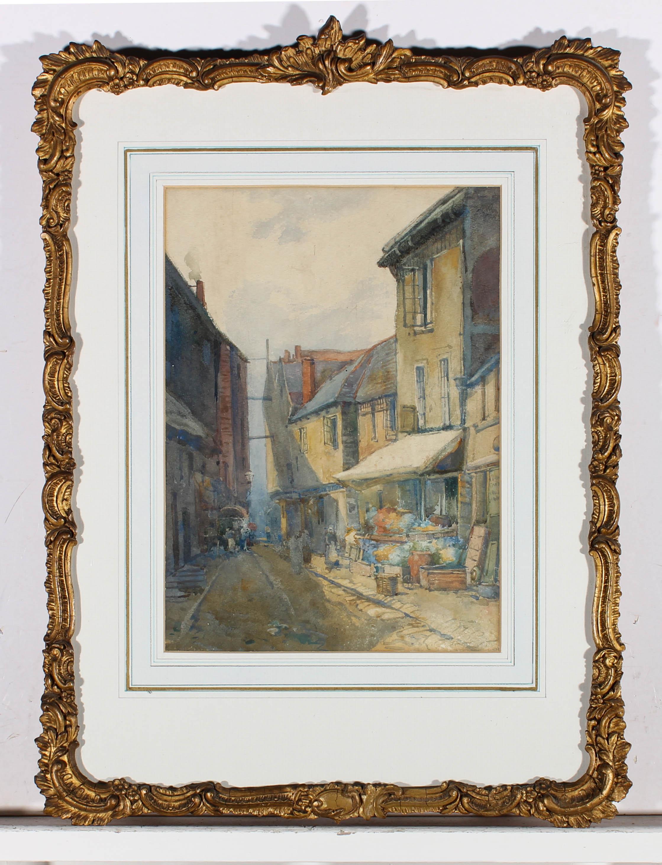 Framed Late 19th Century Watercolour - Early Morning Errands - Gray Landscape Art by Unknown