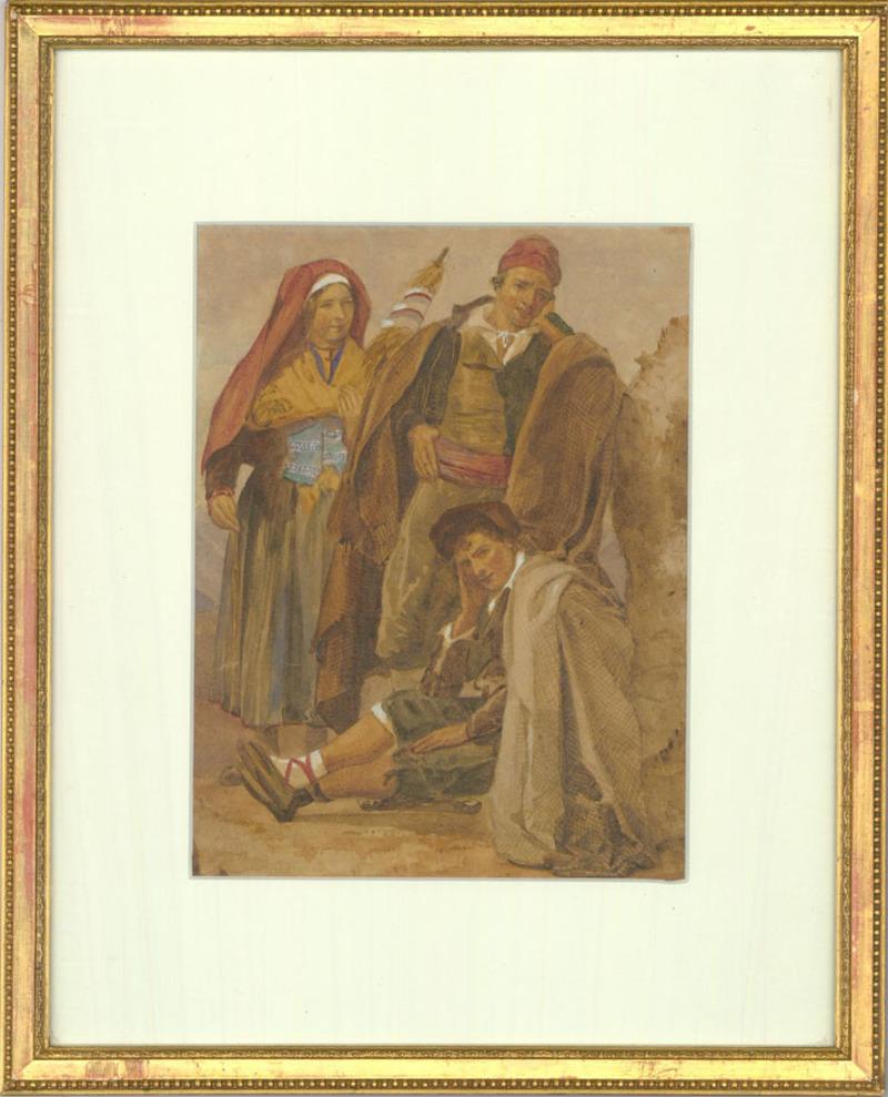 Unknown Portrait - Mid 19th Century Watercolour - Italian Weavers Family