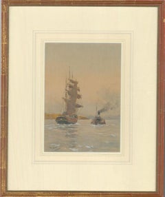 D. Martin – signiertes edwardianisches Aquarell, Off the Coast