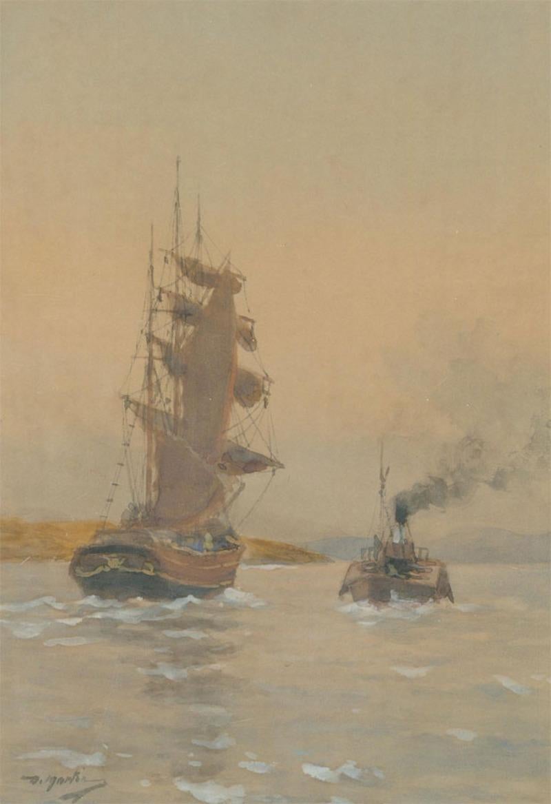 D. Martin - Signed Edwardian Watercolour, Off the Coast For Sale 4