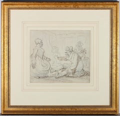 Framed Early 19th Century Pen and Ink Drawing - Happy Tavern Drinker