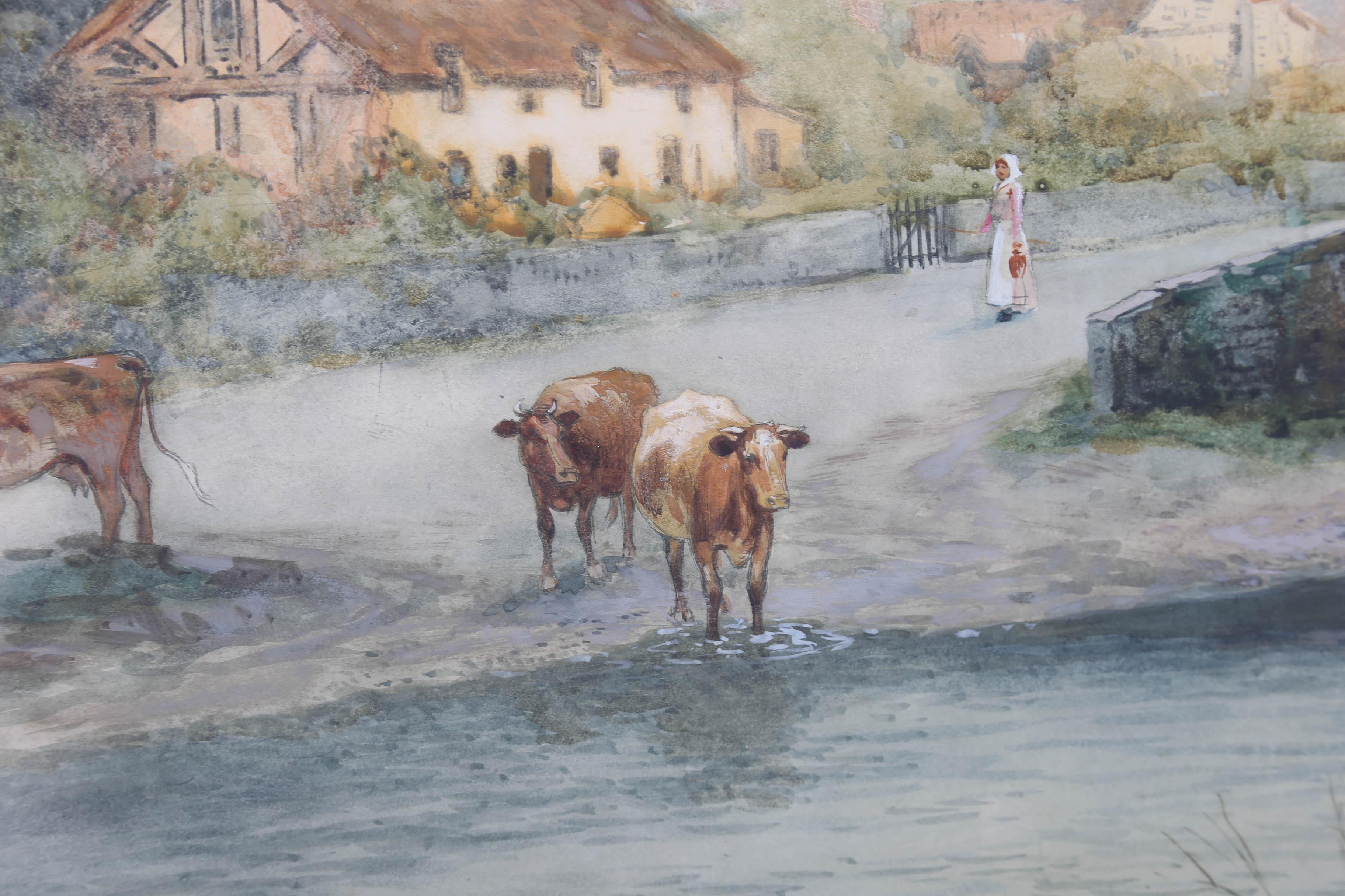 William Joseph Wadham (1863–1950) - Early 20thC Watercolour, Cows By The River For Sale 3