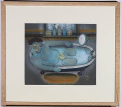 M. B. - 1994 Watercolour, Blue Man in the Blue Bath