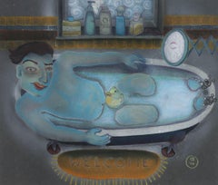 M. B. - 1994 Watercolour, Blue Man in the Blue Bath
