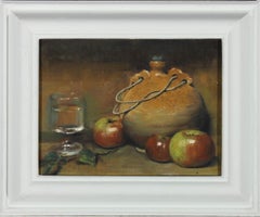 Framed 20th Century Oil - Still Life of Apples & Cider