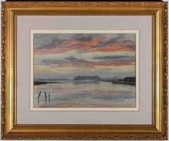 Antique G. E. Glennie - Framed 1915 Watercolour, Sunset over the Harbour