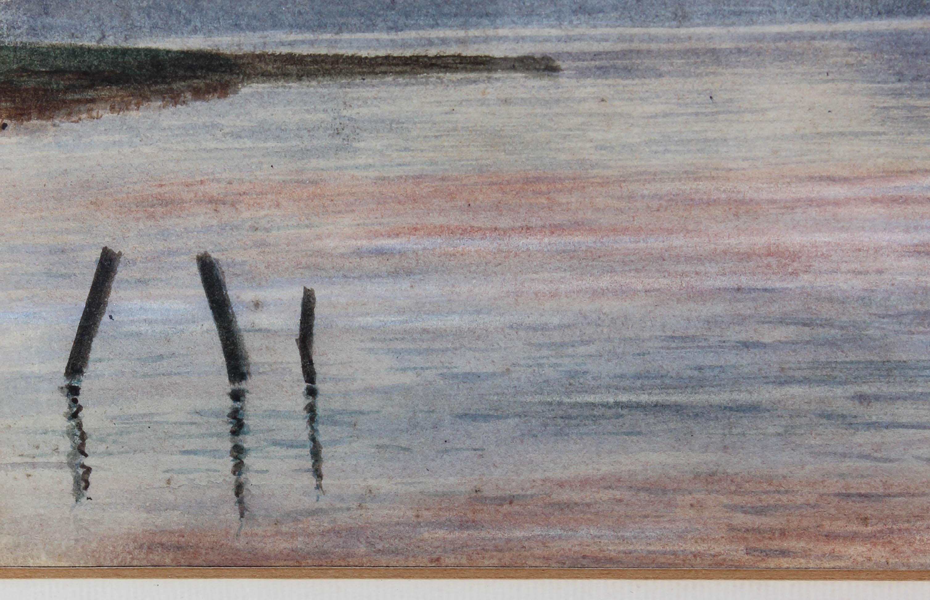G. E. Glennie - Framed 1915 Watercolour, Sunset over the Harbour For Sale 4