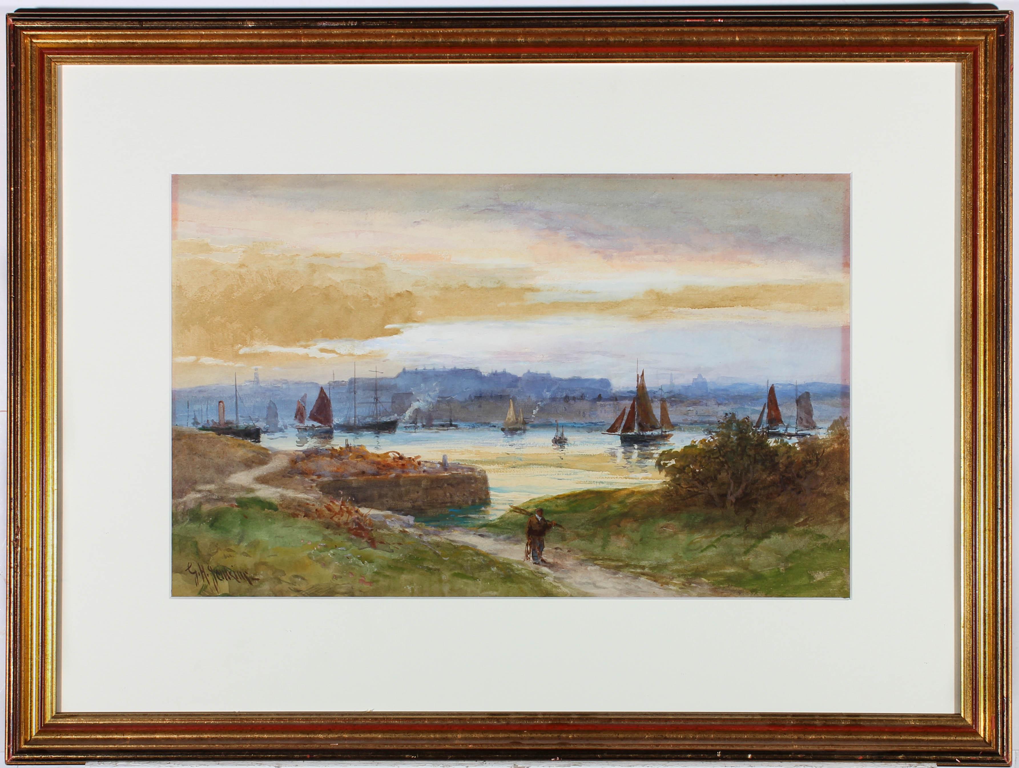 George Gascoyne Figurative Art - George Henry Jenkins (1843-1914) - Framed Watercolour, Sailing on the Estuary
