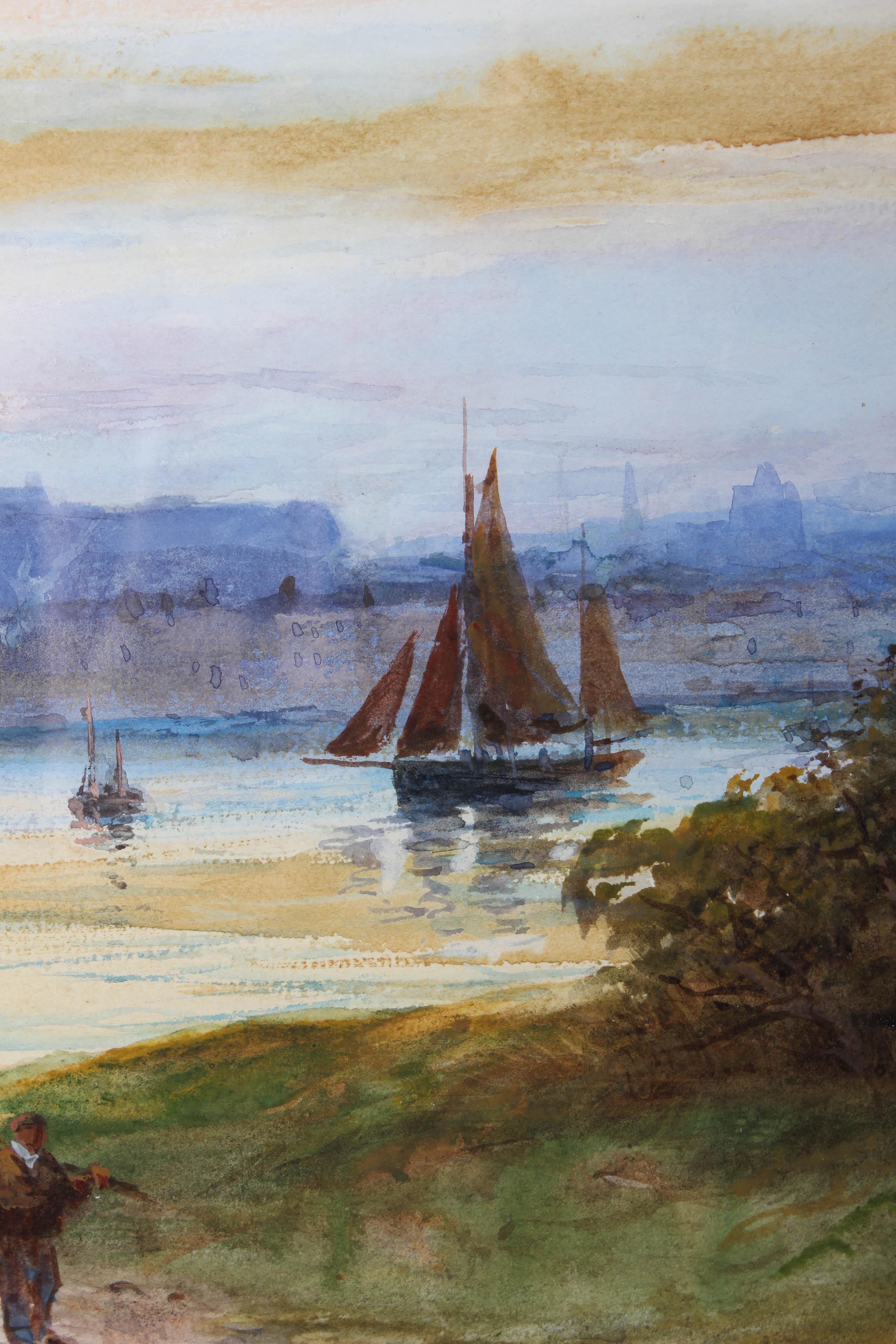 George Henry Jenkins (1843-1914) - Framed Watercolour, Sailing on the Estuary For Sale 1