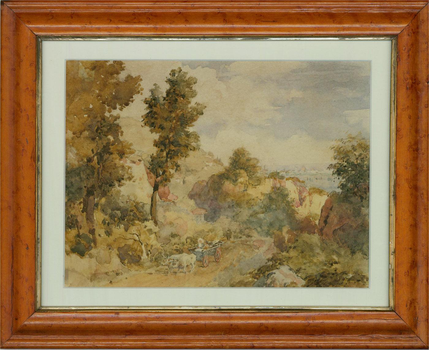 Unknown Landscape Art - Framed Late 19th Century Watercolour - Country scene with Wagon