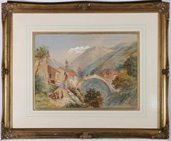 Antique M. L. Boge - 1883 Watercolour, Alpine Village