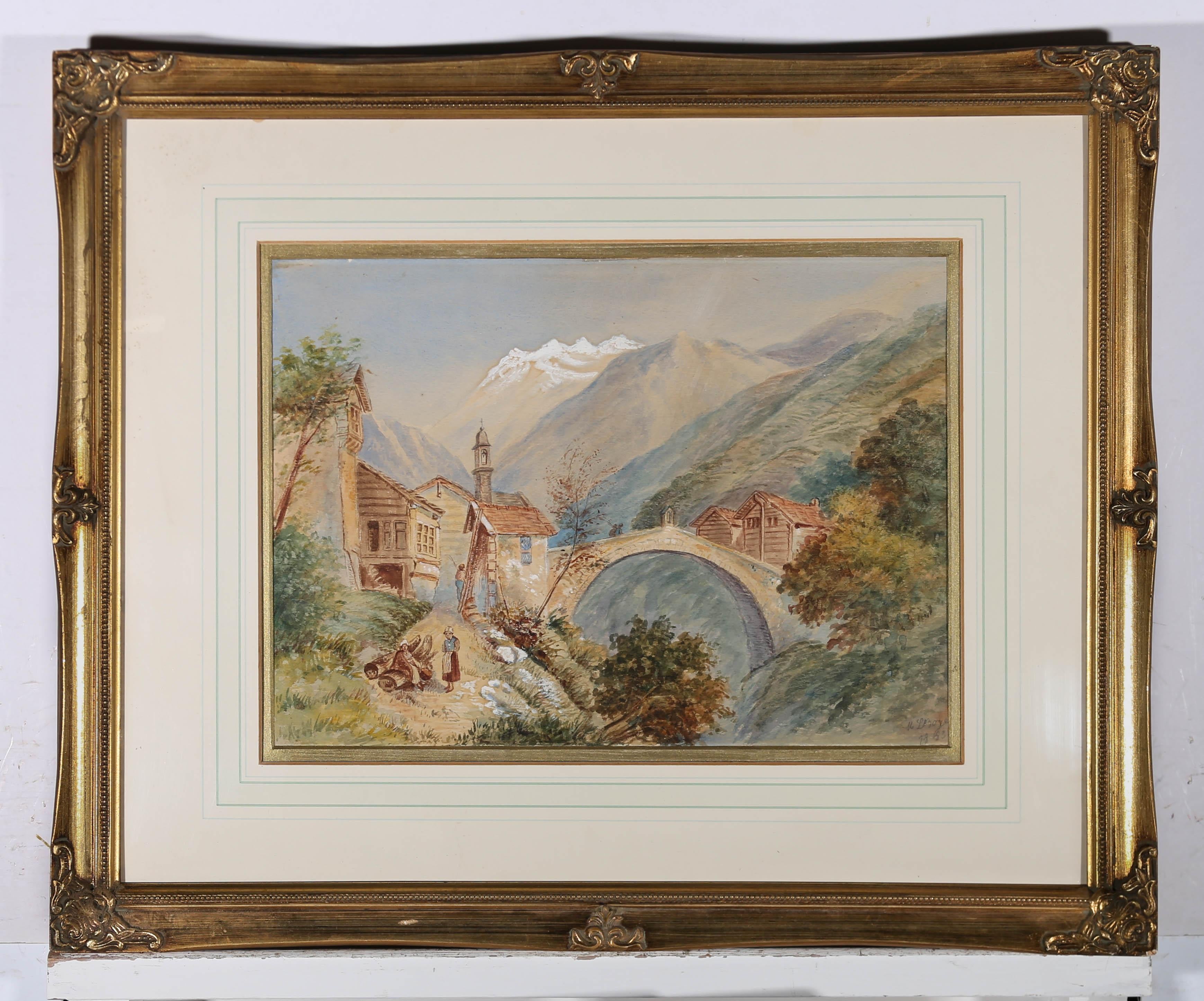 M. L. Boge - 1883 Aquarell, Alpine Village im Angebot 2