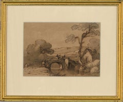 Attrib. James Robertson (fl.1815-c.1836) - Pen & Ink Drawing, On the Bridge