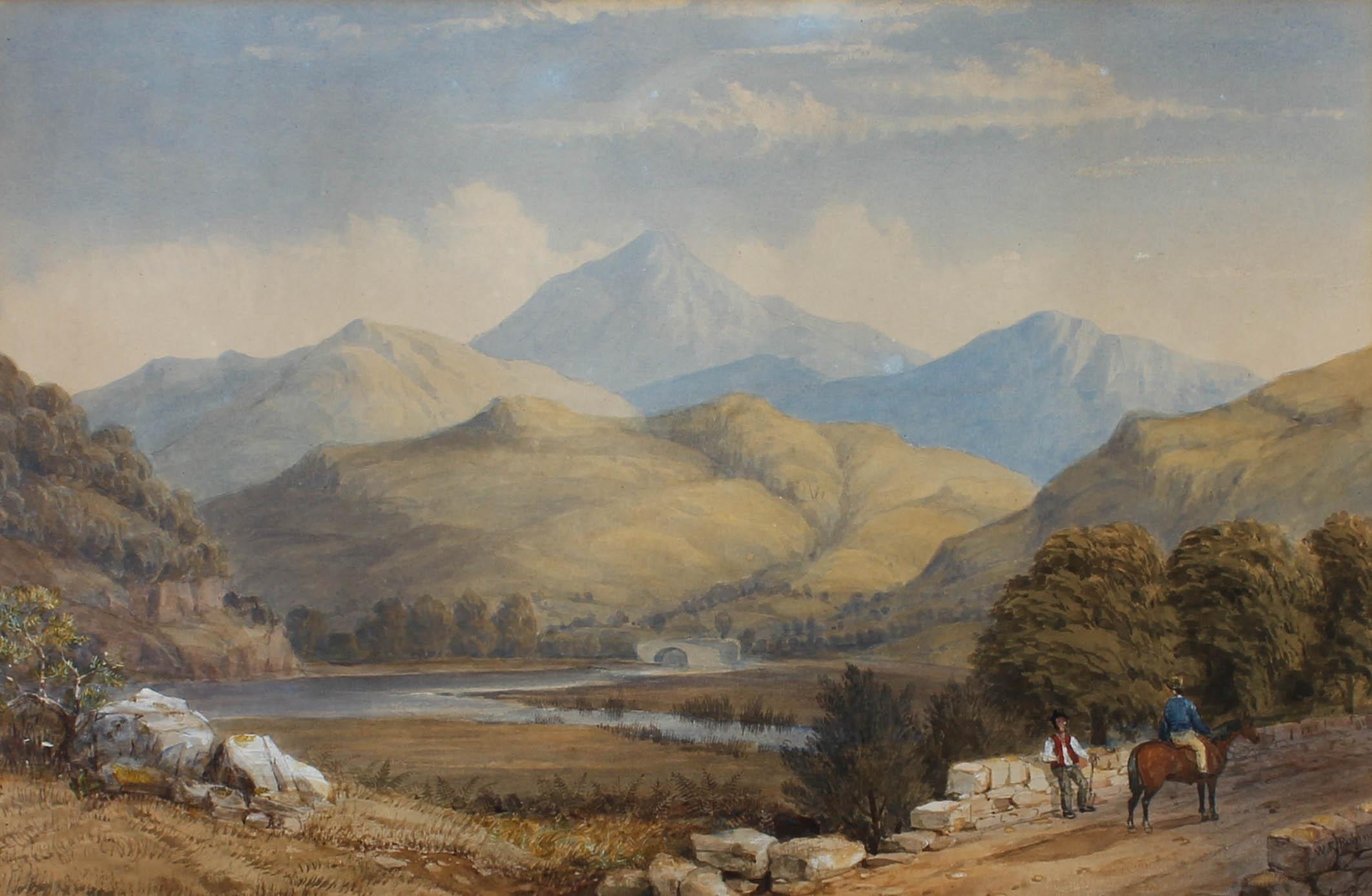 W. R. Robinson - Aquarelle du milieu du XIXe siècle, pont au-dessus du lac de montagne 1