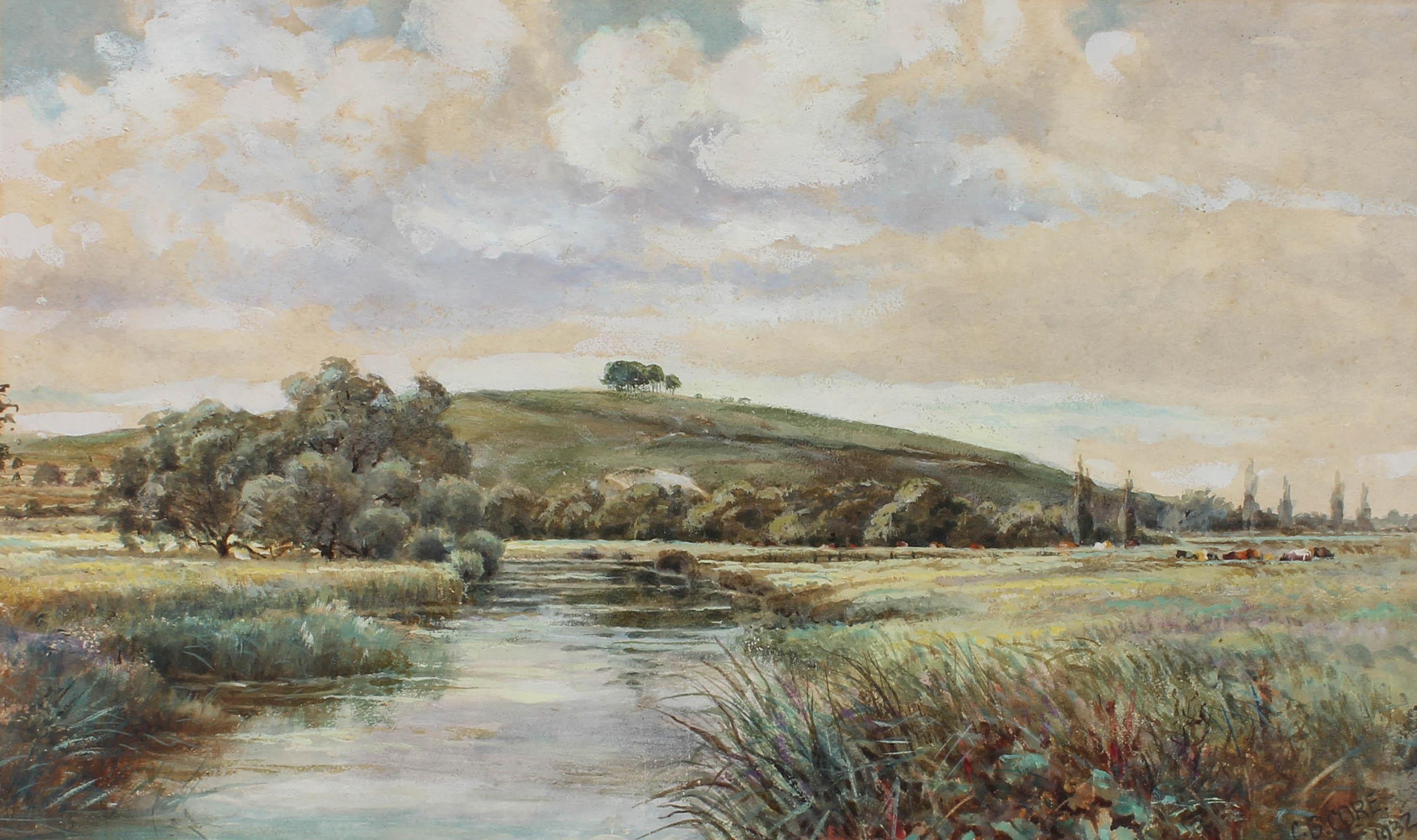 C. B. Core - 1932 Watercolour, Cattle by the River For Sale 1