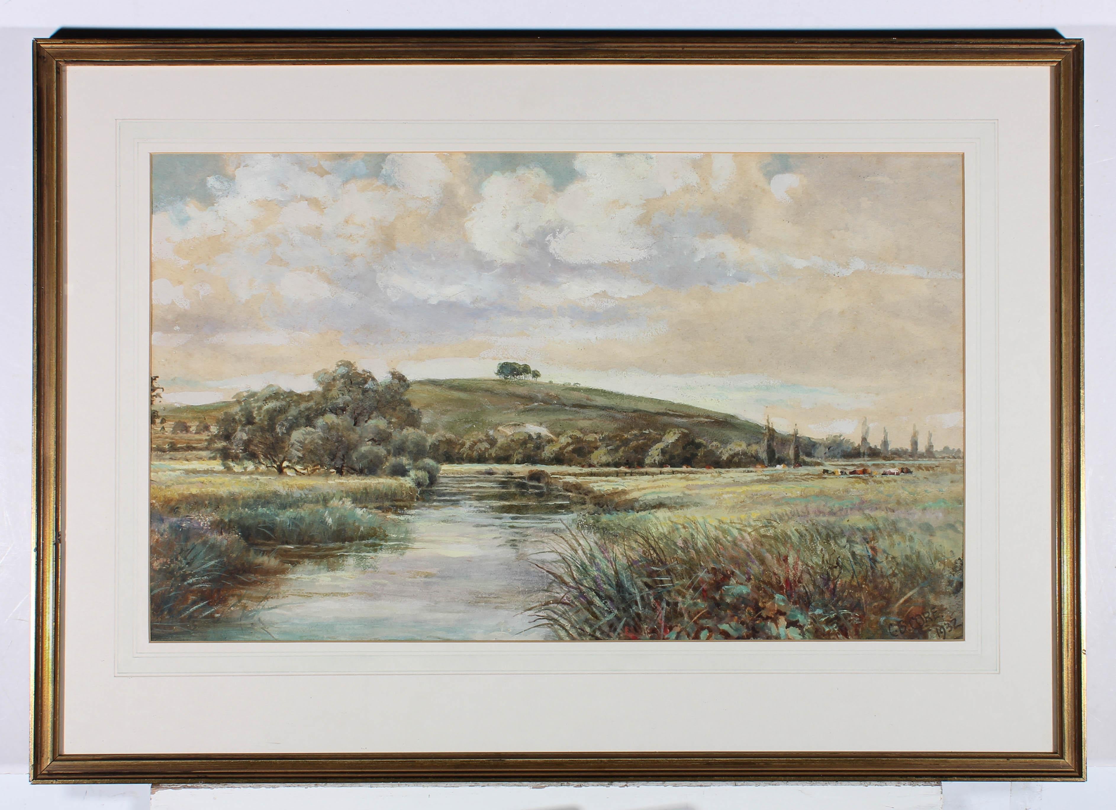 C. B. Core - 1932 Watercolour, Cattle by the River For Sale 2