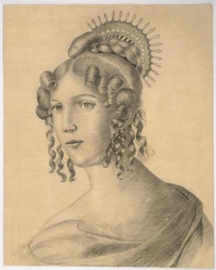 1828 Graphite Drawing - Elegant Young Woman