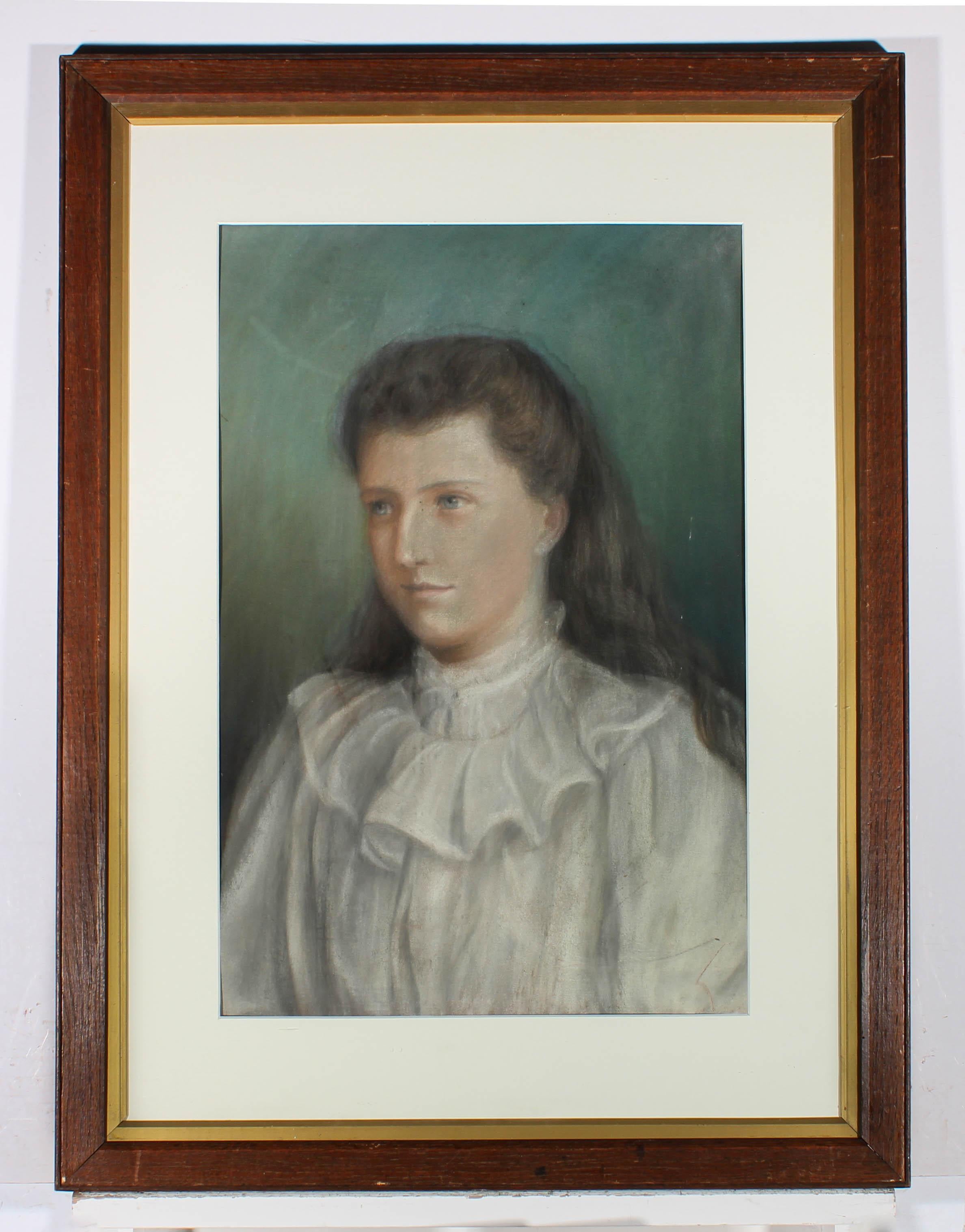 Pastel du début du XXe siècle - Jeune fille édouardienne en vente 1