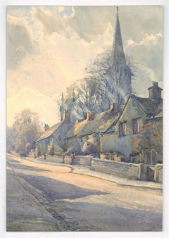 Antique Jane Charlotte Halford (1863-1940) - Watercolour, Early Morning Street Scene