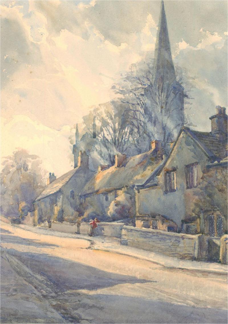 Jane Charlotte Halford (1863-1940) - Watercolour, Early Morning Street Scene For Sale 1