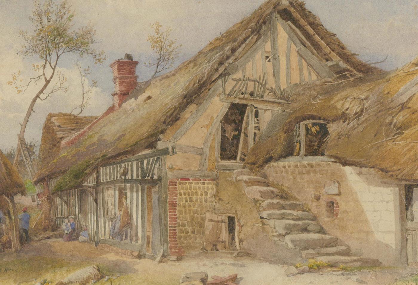 William Hull (1820-1880) - Framed Watercolour, Rambling Thatched Cottage For Sale 1