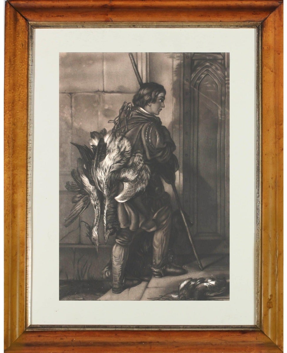 Portrait Unknown - Le sac de la journée, dessin au fusain du milieu du XIXe siècle