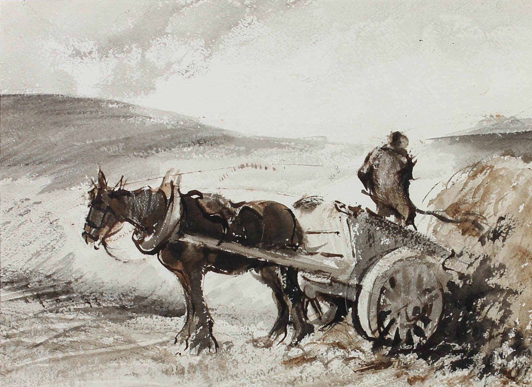 Framed Mid 20th Century Watercolour - The Straw Cart - Art by Unknown