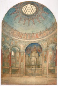 Sir Frank Charles Mears (1880-1953) - 1903 Watercolour, Chapel Interior Design