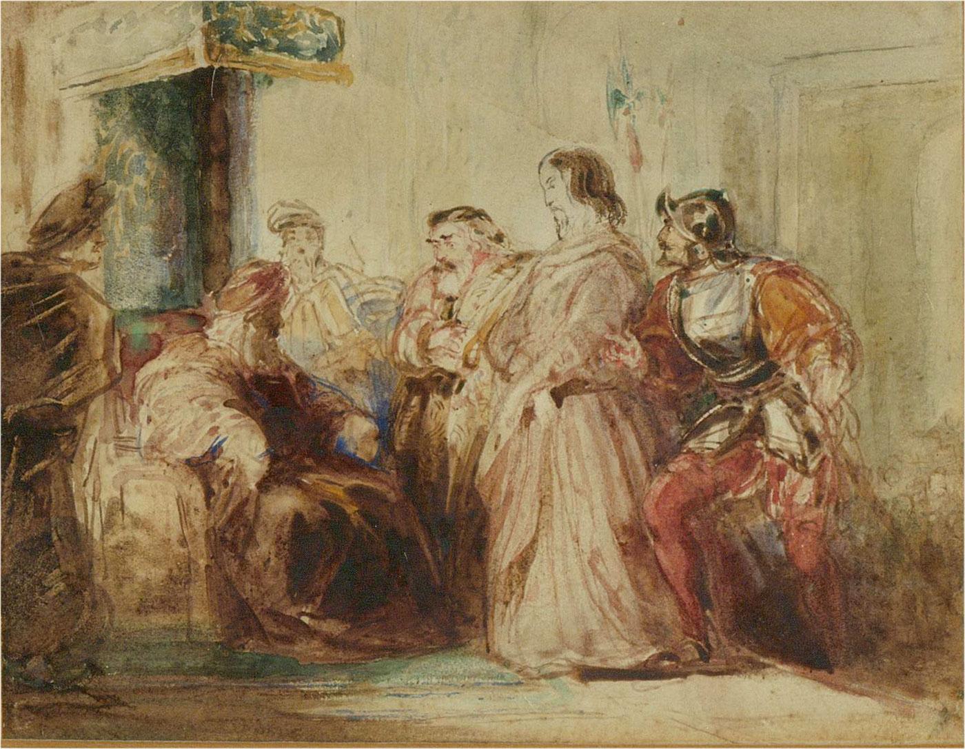 Attrib. Henry Liverseege (1803-1832) - Watercolour, Figures in an Interior For Sale 1