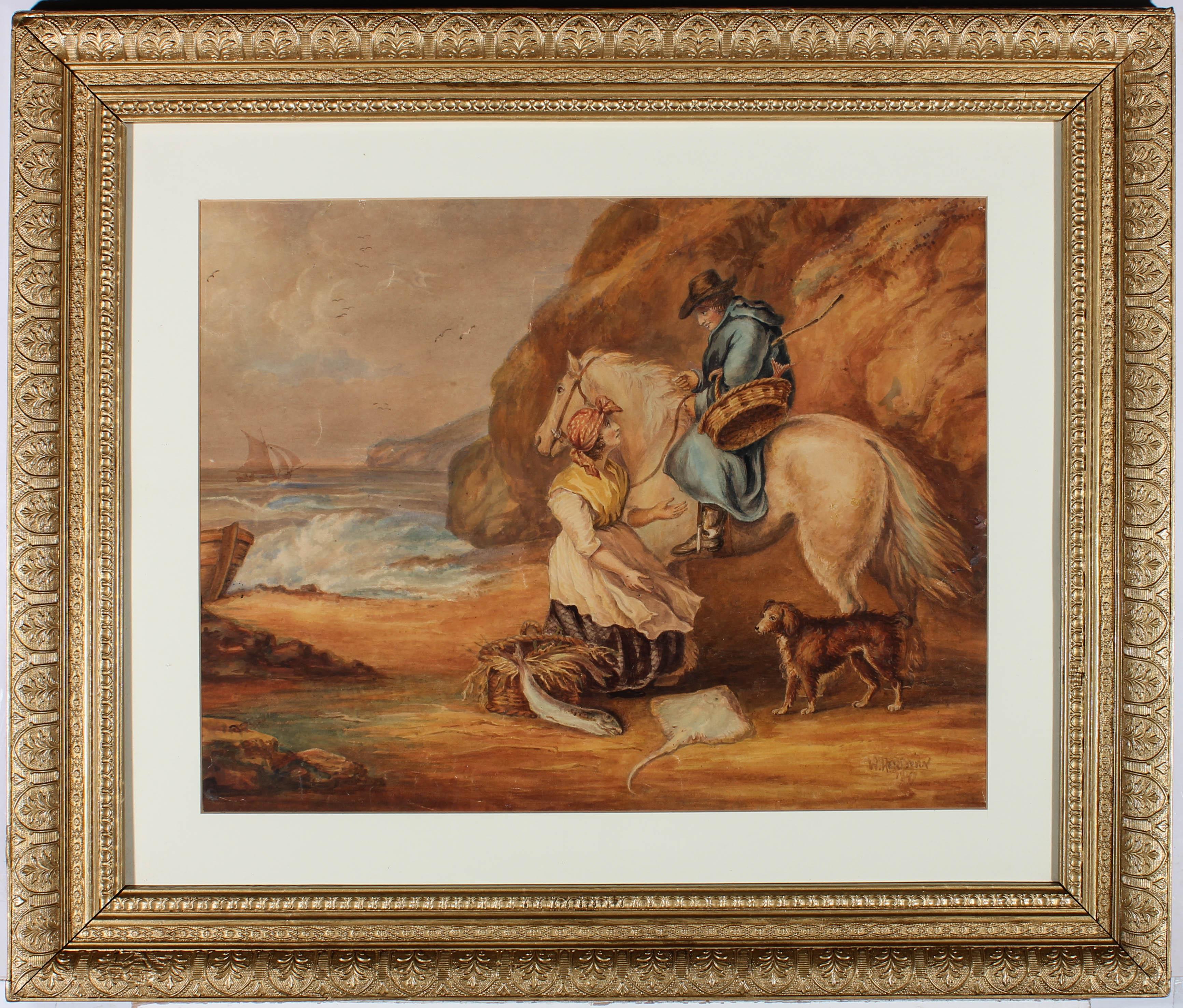 George Moorland Figurative Art - After George Morland - 1847 Watercolour, Selling Fish