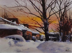 Schnee in Kanada_07, Gemälde, Aquarell auf Aquarellpapier
