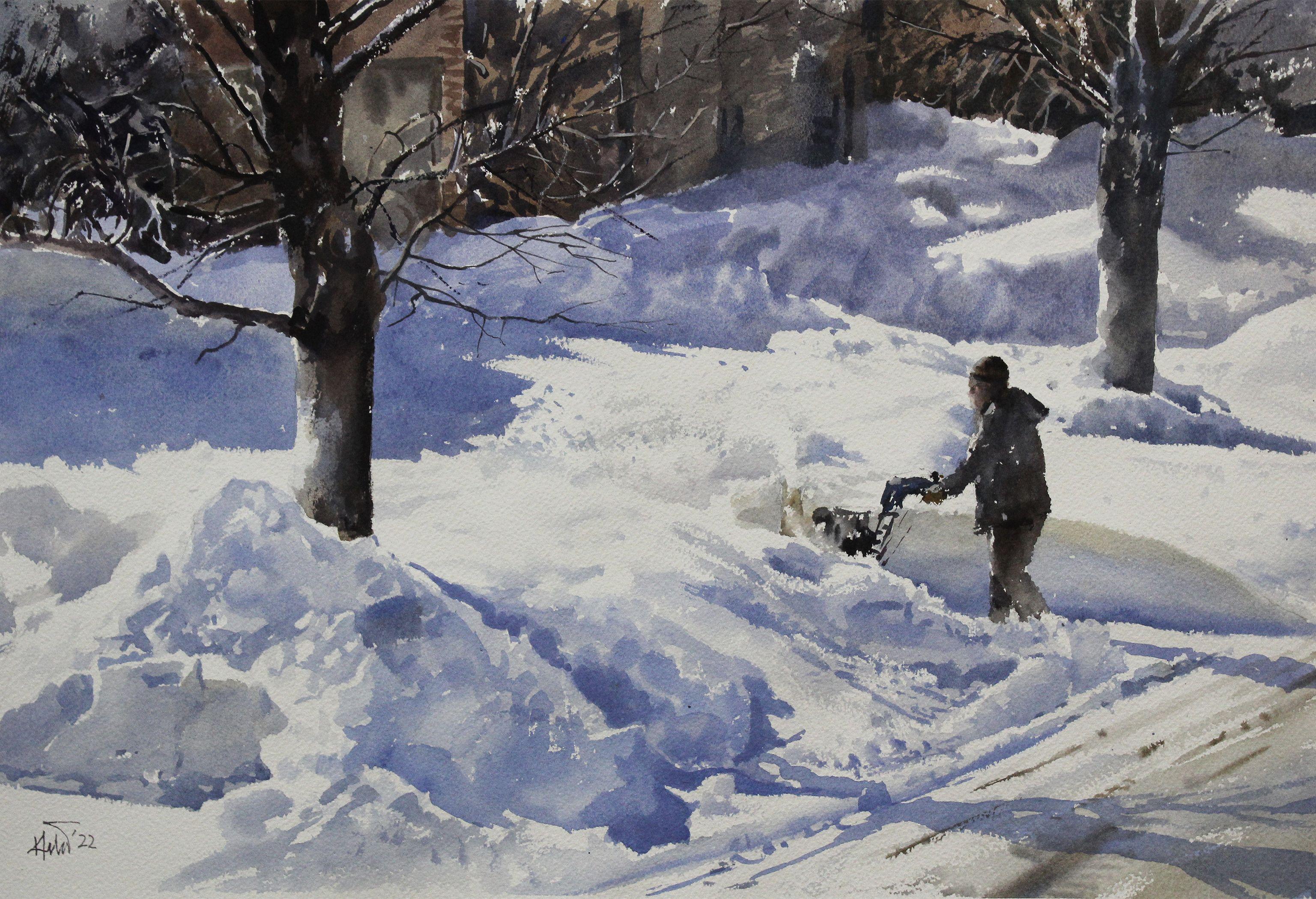 Nieve en Canadá_08, Pintura, Acuarela sobre papel de acuarela - Art de Helal Uddin