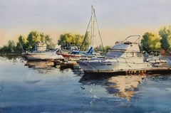 Water and Boat_04, Painting, Watercolor on Watercolor Paper