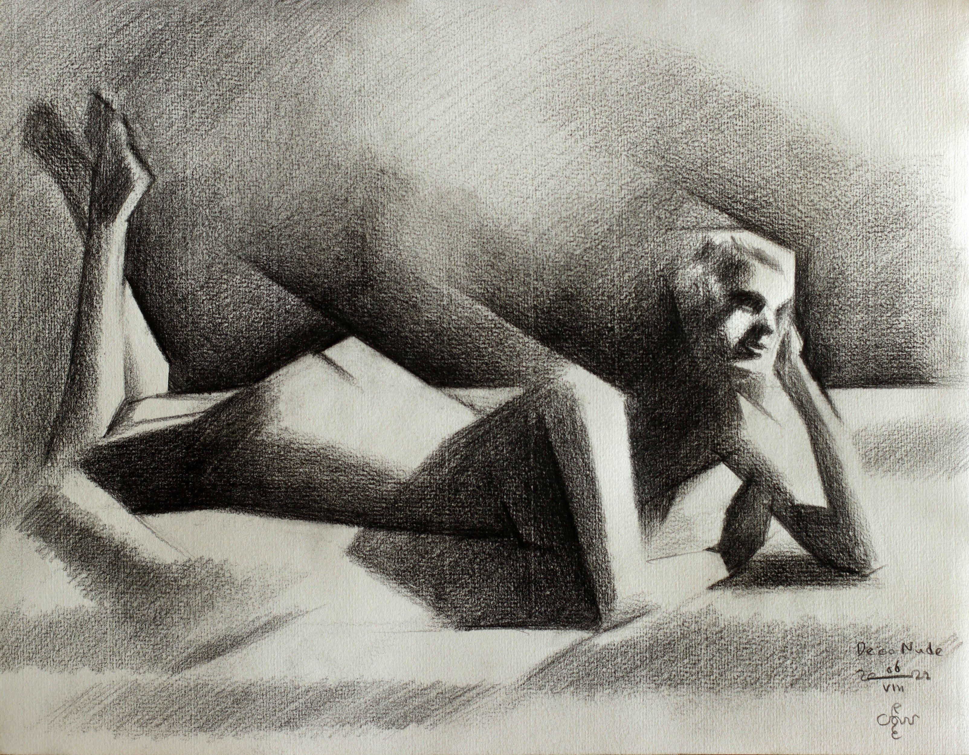 Desnudo Art Decó - 06-08-22, Dibujo, Lápiz/Lápiz de color sobre papel