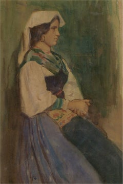 Aquarelle de la fin du XIXe siècle - Portrait d'une femme sicilienne