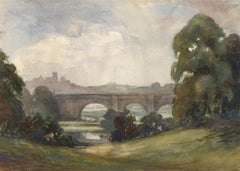 Attrib. Alfred East (1844-1913) - Watercolour, Landscape with Bridge