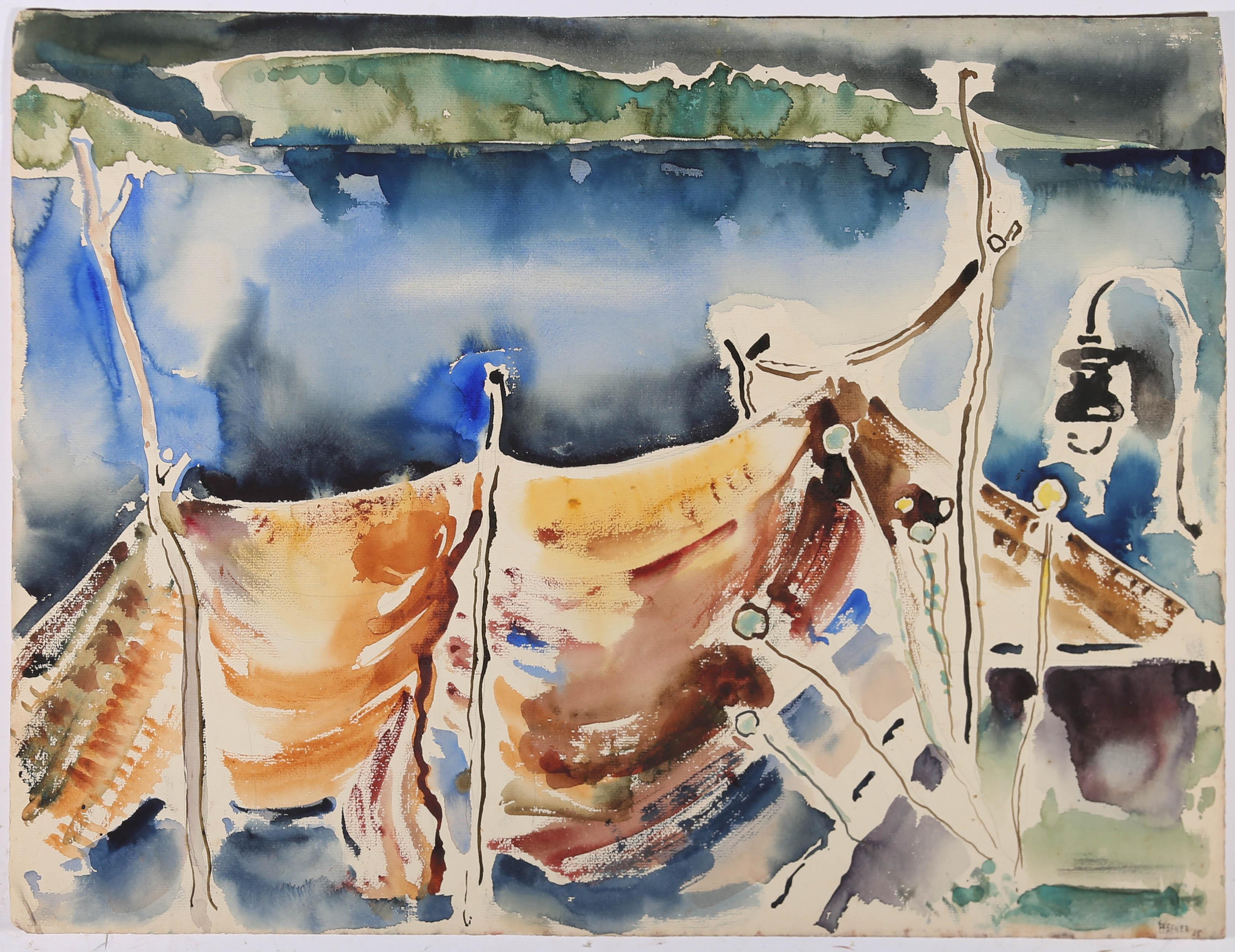 Walter Hoefner (1903-1968) - Acquerello del 1935, Sguardo verso l'esterno del mare in vendita 2