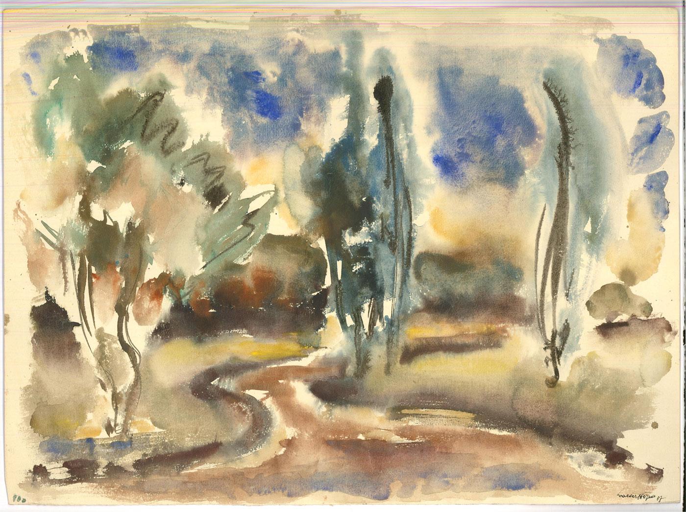 Walter Hoefner (1903-1968) - 1935 Watercolour, Path through Trees For Sale 1