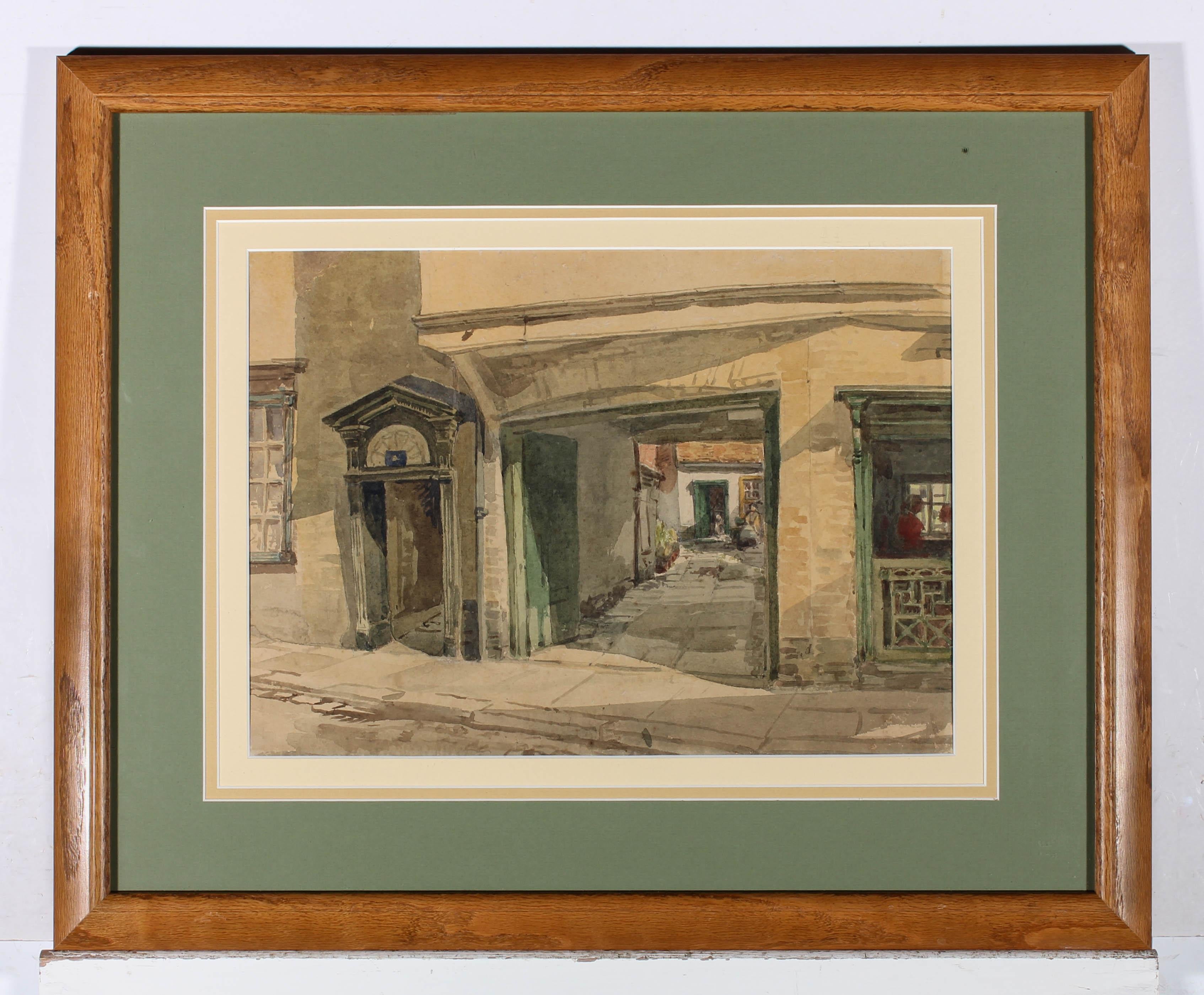 Attribut. John Wykeham Archer (1808-1864) – Gerahmtes Aquarell, Norwich Courtyard im Angebot 2