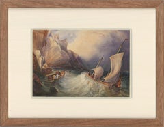 19th Century Watercolour - Sailing Over Rocky Waves