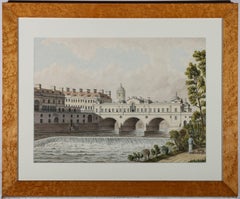 Maple Framed 20th Century Watercolour - Pulteney Bridge, Bath in 1788